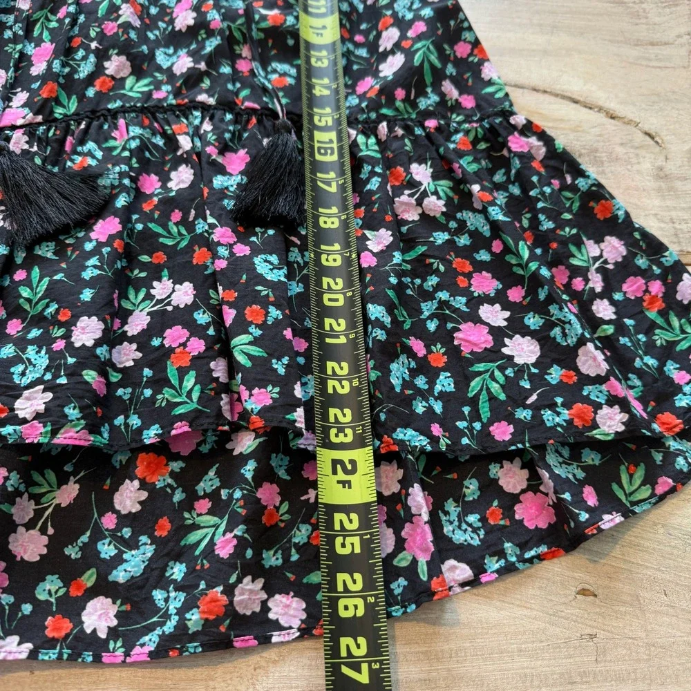 Kate Spade Floral Cotton‎ Silk Sleeveless Lace Yoke Peplum Blouse Black XS EUC